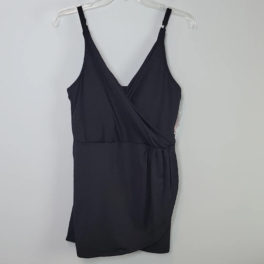 Lands' End black V-neck Tulip Wrap Swim Dress One Piece Swimsuit Large